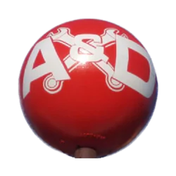 Logo: A & D - Red Ball with Crossed Wrenches with letters A & D